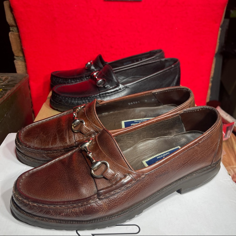 TWO PAIRS Bragano Bit Strap Loafers Leather SlipOn Dress Shoe Leather Size 9